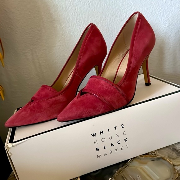 WHBM 6.5 suede shoes rose pink pump stiletto pointy toed heels - Picture 5 of 6